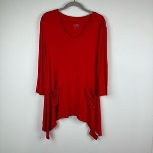 LOGO by Lori Goldstein V-neck Tunic with 3/4 Sleeves and Pocket Detail, Size M